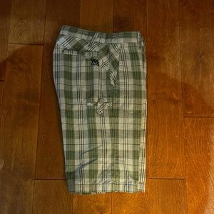 Volcom 29 green plaid shorts